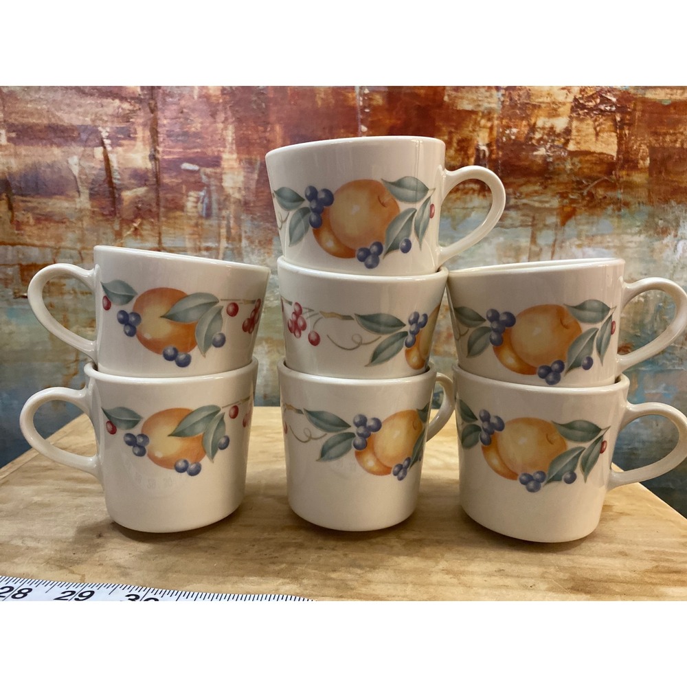 Vintage Corning USA Fruit‎ Harvest Mugs Set of 6 Orange Blueberry Cream Ceramic